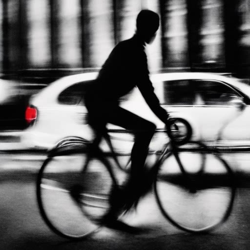Blurred image of a bicycle rider navigating a busy city, representing the need for legal support in bicycle accident cases, provided by Kevin R. Hansen, Bicycle Accident Attorney in Las Vegas