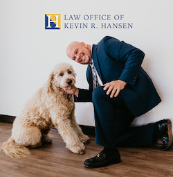 Kevin R. Hansen posing with his loyal pet dog, reflecting the compassionate and caring nature of the personal injury attorney in Las Vegas