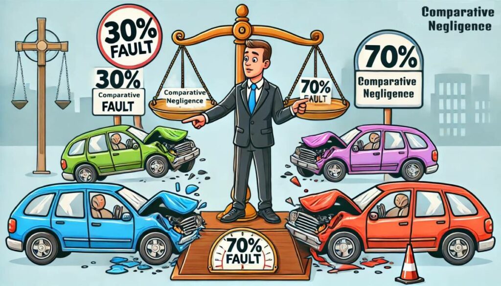 Illustrated graphic showing visual representation of Nevada Comparative Negligence law