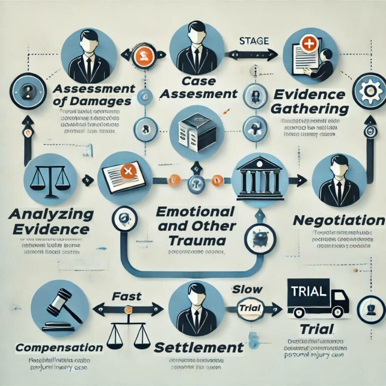 Infographic illustrating the winning strategy of Assessing Damages in a Nevada Personal Injury Case by the Law Office of Kevin R. Hansen