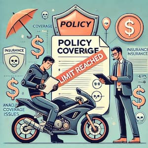 Insurance policy denial infograph showing motorcycle rider being denied his motorcycle accident claim