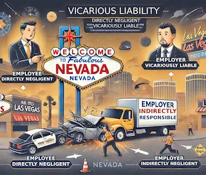 Informational Graphic depicting different vicarious liability scenarios in a Las Vegas cityscape.